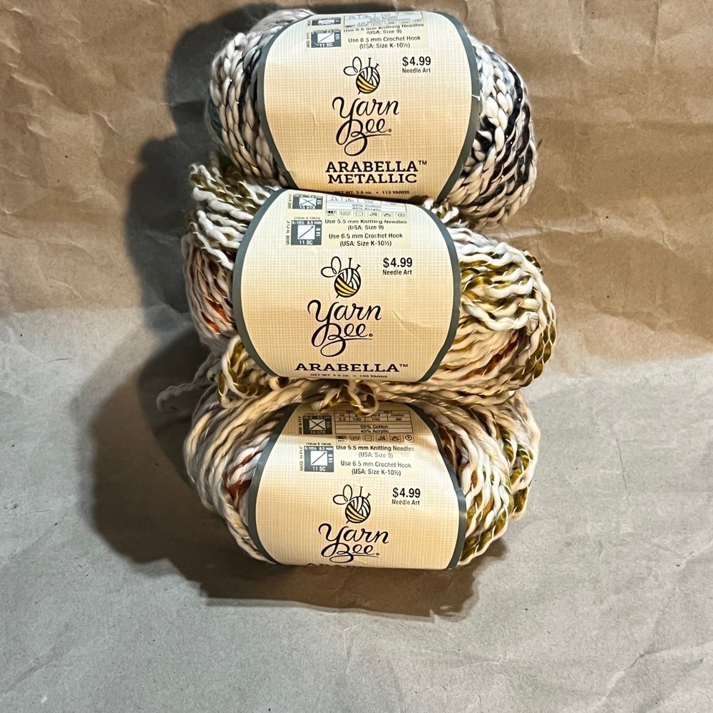 Yarn Bee 3.5oz Arabella Yarn Painted Canyon Metallic Gold Brown White 3 Skeins